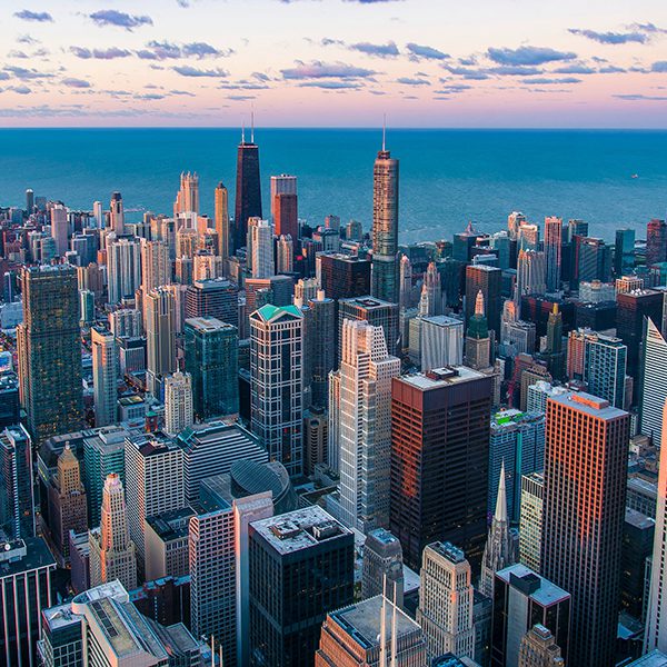 Chicago Skyline with lake in bakground