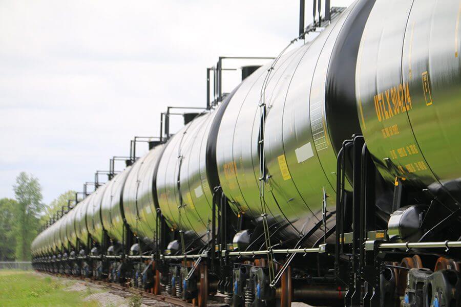 UTLX Union tank car company tank cars on a track