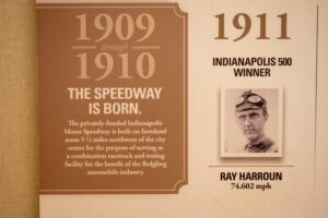 Photo of Marmon engineer and driver Ray Harroun is featured at the Indianapolis Motor Speedway Museum.