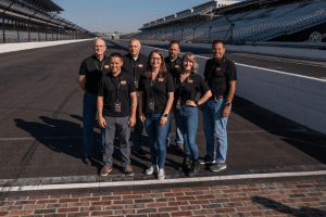 Marmon Wasp Engineers at the finish line of the Indianapolis Motor Speedway.