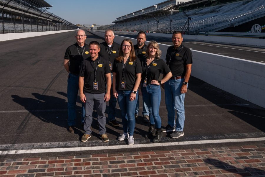 Marmon Wasp Engineers at the finish line of the Indianapolis Motor Speedway.